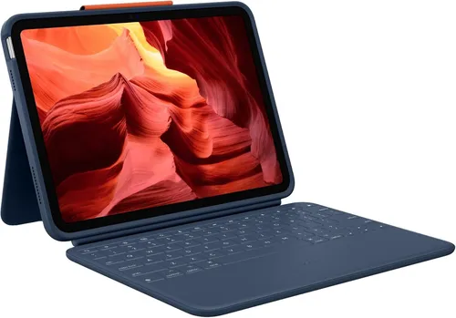 Logitech Rugged Combo 4 - Tastatur und Foliohülle für iPad 10. Gen - Classic Blue - Zubehör für Tablet PCs, robuste Tastatur und Foliohülle, sturzsicher und spritzwassergeschützt, ideal für den Einsatz unterwegs.