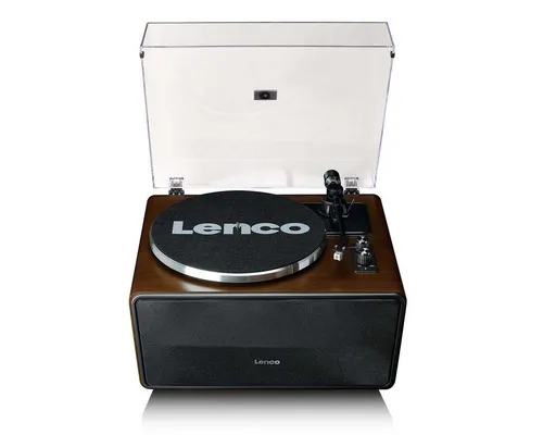 Lenco Lenco LS 470WA Bluetooth Plattenspieler mit 4 Lautsprechern 80 W, Audi Plattenspieler (Riemenantrieb, HiFi-Sound, integrierte 80W Lautsprecher - präzise Töne, Walnussdesign)