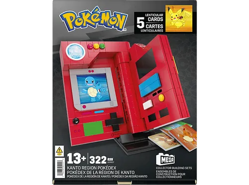 MEGA MEGA Pokémon Kanto-Region Pokédex Bauset - 322 Teile, mit funktionierendem Licht und 5 Wackelbildkarten von Pikachu bis Evoli