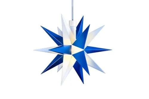 LED Mini Dekostern Weihnachtsstern 18 Zacken wetterfest, weiß-blau Ø 12cm, mit Timer 6h, mit Batteriefach 3x AA, mit Fernb., Innen u Außen für Weihnachten, Hochzeiten, Party, Dekoration, Geschenkidee