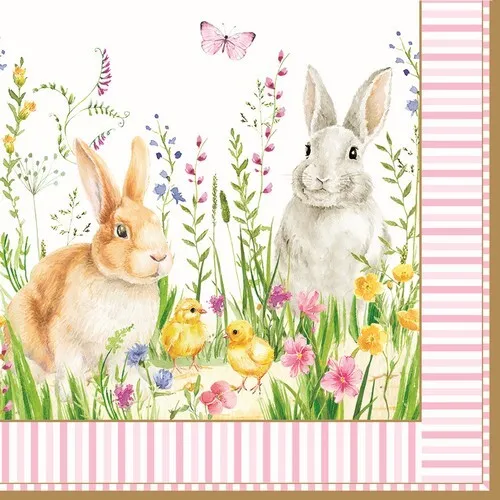 Servietten Happy Easter Hasen Küken Tiere Ostern Wiese Garten Deko 33x33cm 20