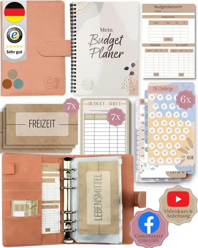 BeginnerBudget® Budget Planner Deutsch - A6 Ringbuch für Geld und Haushaltsbuch - Padfolio-Ringbuchmappen mit veganem Wildleder, ideal für die Budgetierung und das Erreichen von Sparzielen durch unterhaltsame Spar-Challenges.
