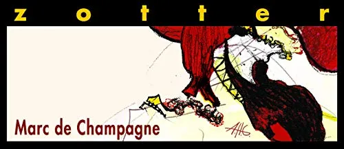 zotter Marc de Champagne Schokolade bio - Dunkle Schokolade mit 61% Marc de Champagne-Ganache, alkoholfrei und ideal für Schokoladenliebhaber, die das Besondere suchen.