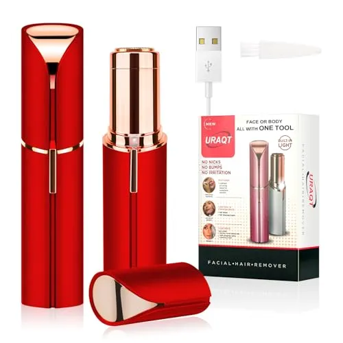 URAQT Gesichtshaarentferner für Frauen - Schmerzfreier Elektrorasierer mit LED-Licht - Elektrorasierer für Damen, schmerzfreie Haarentfernung mit antiallergischem Klingenkopf und integrierter LED-Beleuchtung für präzise Ergebnisse auch in dunklen Umgebungen.