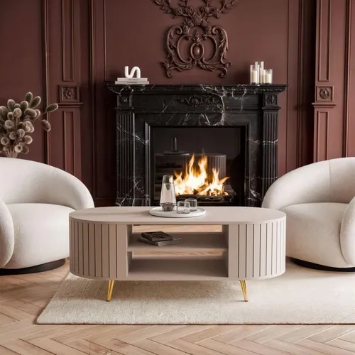 Lookway Couchtisch ELODIE II – Eleganter Couchtisch mit Ablage - Moderner Couchtisch in Schwarz oder Kaschmir, mit praktischer Ablage für Ordnung und Eleganz. Ideal für stilvolle Wohnzimmer, hochwertige Verarbeitung und schlanke Metallbeine.