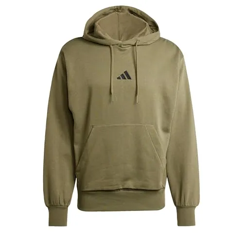 Adidas Herren Essentials FEELCOZY Fleece Hoodie, Olive strata/Black, XS - Bequemer Kapuzenpullover mit Kängurutasche, regulierbarem Kordelzug und nachhaltigen Materialien. Ideal für den Alltag und sorgt für ein angenehmes Tragegefühl.