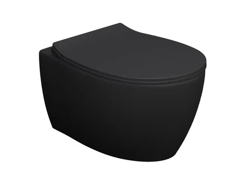 Aqua Bagno Tiefspül-WC: Spülrandloses, wandhängendes WC in Schwarz-Matt - WC-Becken mit umweltfreundlichem Design, spülrandlos für einfache Reinigung und Wasserersparnis. Inklusive Softclose WC-Sitz aus Duroplast für geräuschloses Schließen.