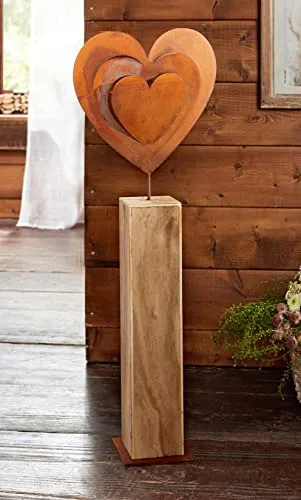Produktbild Dekosäule Rostherz aus Holz, 72 cm hoch