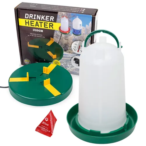 Tränkenwärmer Ø20cm + Tränke 3 Liter + Vitamine, Heizplatte Wärmeplatte Hühner