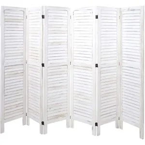 Mendler Paravent HWC-G30, 6-teilig im Shabby-Look - Stylischer 6-teiliger Raumteiler aus hochwertigem Paulowniaholz, ideal für mehr Privatsphäre und Gemütlichkeit in Ihren Wohnräumen. Zusammenklappbar und platzsparend.