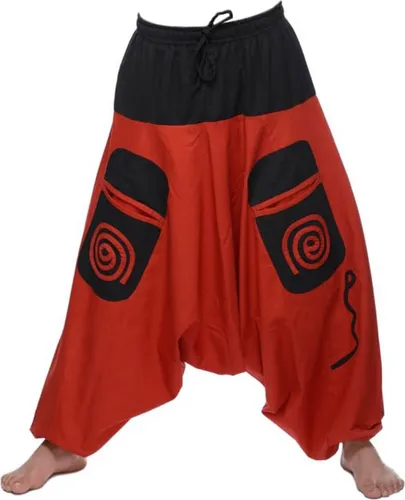 Aladinhose Simandra Herren Freizeithose, rot L/XL - Bequeme Haremshose Simandra im Aladin Style, ideal für Freizeitaktivitäten. Der breite Dehnbund und das elastische Bündchen bieten hohen Tragekomfort. Handgefertigt aus 100% Baumwolle und Fair Trade-zertifiziert.