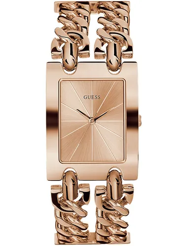 Guess Damen Analog Uhr Heavy Metal mit Edelstahl Armband - Elegante Armbanduhr aus Edelstahl, ideal für stilbewusste Damen, mit glänzendem Ziffernblatt und präzisem Uhrwerk.