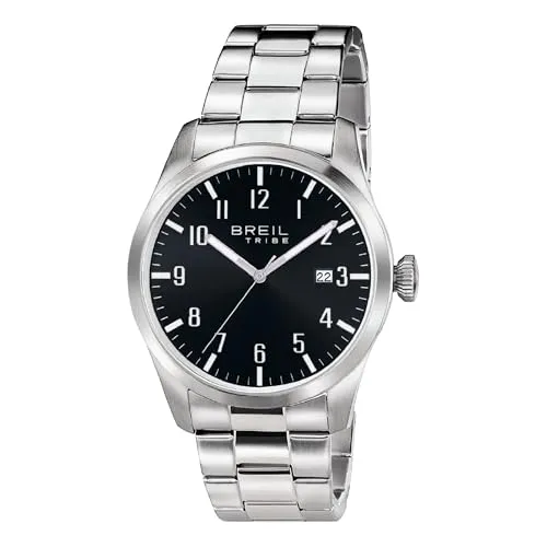 Breil Uhr Herren Classic Elegance Ziffernblatt SCHWARZ Bewegung NUR Zeit Quartz e Bracelet Stahl Silber EW0232