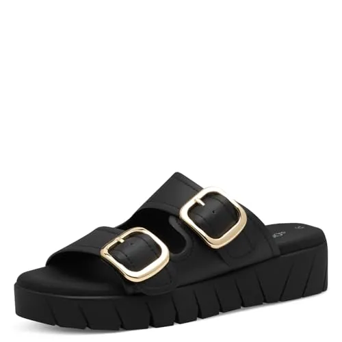 s.Oliver Pantolette Sandale schwarz 39 EU - Wanderschuhe in Größe 39 EU, ideal für den Sommer mit 3.5 cm Absatzhöhe und bequemem Schlupfdesign für einfaches An- und Ausziehen.