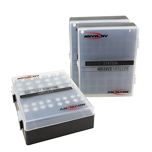 ANSMANN Batteriebox für AAA Micro, AA Mignon & 9V Block Akkus und Batterien - Praktische Akkubox zum Schutz & Transport für 48 Accus - Batterie Box & Akku Box zur Aufbewahrung - 3 Stück, schwarz