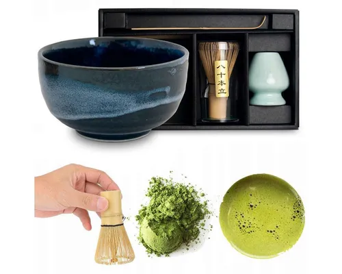 WestCraft Teeservice Matcha Set 4 tlg. Original japanische Matcha Schale mit Besen & Löffel (4-tlg), 1 Personen, handgefertigt für eine authentische japanische Matcha & Tee-Zeremonie