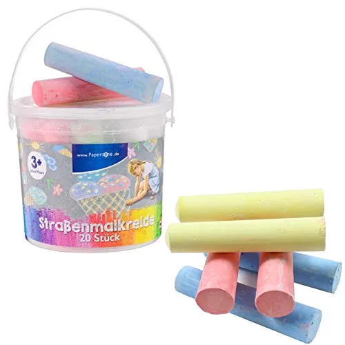 Smart-Planet Straßenmalkreide 20 Stück Kinderkreide 6 versch. Farben Kreide Stifte für Kinder zum Malen auf der Straße abwaschbar -Malkreide im Eimer