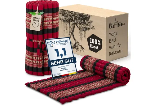 Livasia Rollmatte 75 cm - Handgefertigte Reisebett-Matratze - Reisebett-Matratzen aus 100% Kapok, vegan und vielseitig einsetzbar als Futon, Sitzgelegenheit oder für Yoga. Ideal für entspannte Momente unterwegs und zu Hause.