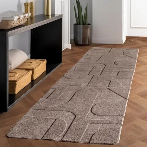 Carpettex Skandinavischer Teppich, Boho Design, Einfarbig Beige 80x150 cm, Pflegeleicht & Weicher Deko Teppich, Waschbar mit 3D-Effekt für Wohnzimmer & Schlafzimmer