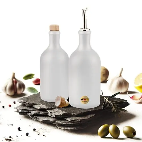 Veluxis Öl & Essig Flaschen-Set - Ölflaschen aus Feinsteinzeug, tropffreie Ausgießer und 100% UV-Schutz, ideal für die stilvolle Küche - Made in Germany.