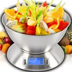 Küchenwaage Digital mit Edelstahl Schüssel und LCD Display - Küchenwaage mit 1,8 L Schüssel, präzise bis 1 g und bis 5 kg belastbar. Ideal für exaktes Abmessen von Zutaten beim Kochen und Backen.