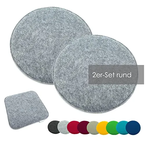 heimtexland ® 2er Pack Sitzkissen Filz Stuhlkissen Bodenkissen Polster Stuhlauflage Indoor Outdoor Kissen rund Typ631 Filzkissen hellgrau meliert 35x35 cm 2 Stück