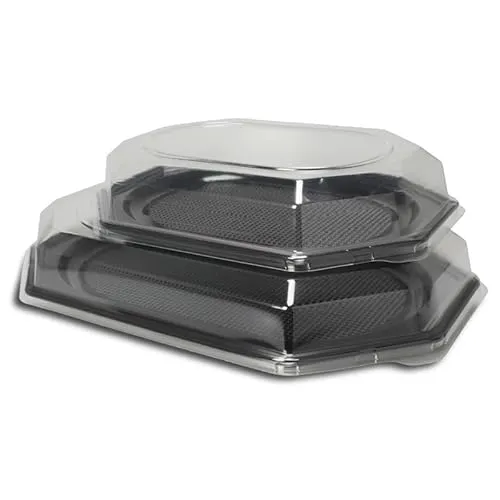 50-200 Premium Partyplatten Catering Servierplatten - Recycelbare rPET Platten für Buffets - Moderne, umweltfreundliche Partyplatten aus recyceltem rPET, in verschiedenen Größen mit separatem Klarsichtdeckel. Ideal für Catering und Partyservice.