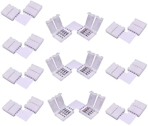 LitaElek 10pcs L- Form Schnellverbinder LED Eckverbinder 4 Polig LED Streifen Verbinder L Connector 10mm Breit RGB 5050 LED Strip Winkel Anschluss LED Band Steckverbinder, 10mm Eckverbinder
