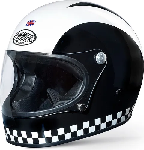 Premier Trophy Retro Integralhelm - Schwarz/Weiß - S - Motorradhelm im Retro-Stil mit modernster Sicherheitstechnik, inklusive kratzfestem Visier und 5 Jahren erweiterter Garantie. Ideal für stilbewusste Fahrer!