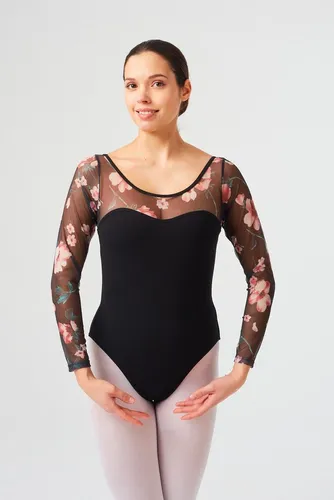 tanzmuster Body Damen Langarm Ballett Trikot Dora lange Ärmel aus gemlümtem Netzstoff