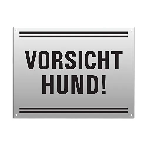 Schild Vorsicht Hund Warnschild 200 x 150 mm gelocht Aluminium silber matt eloxiert