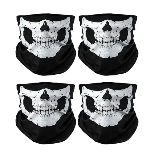 SEFIRST 4 Stück Halstuch Herren, Schlauchschal, Multifunktionstuch Skull Sturmhaube Motorrad Herren, Wärm und Schutztuch Halstuch, Schwarz Face Shield, Halloween Totenkopf Maske Skelett Sturmmaske
