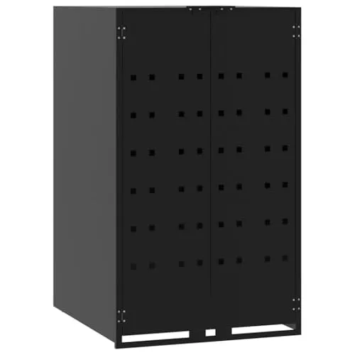 vidaXL Mülltonnenbox für 1 Tonne Schwarz - Mülltonnenbox aus pulverbeschichtetem Stahl, schützt deine Mülltonne und sorgt für Ordnung im Garten. Mit praktischem Deckel-Mechanismus und guter Belüftung für ein geruchsfreies Umfeld.