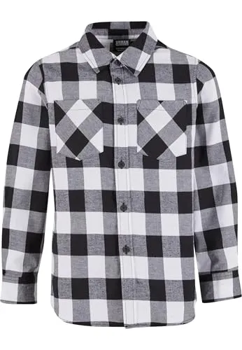 Urban Classics Jungen Boys Checked Flanell Shirt Hemd, Black/White, 122-128