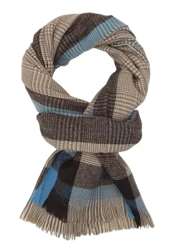 Ella Jonte Winterschal Herren kariert – Weicher Schal 90% Viskose 10% Wolle – 200x70 cm – Warm & angenehm – Klassischer Herren Schal mit Fransen – Modernes Karomuster