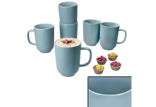 Ritzenhoff & Breker Jasper Kaffeebecher 6x 250ml Graublau - Thermobehälter aus robustem Steingut mit einzigartiger Matt- und Glanzglasur, ideal für Kaffee, Tee oder Cappuccino. Spülmaschinen- und mikrowellengeeignet für müheloses Servieren.