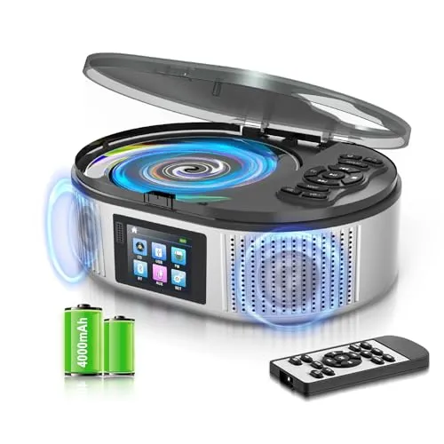Tragbarer CD Player mit Bluetooth CD Player Tragbar mit Stereo Lautsprecher | 4000mAh Rechargeable Boombox Tragbarer CD Player mit Remote Control Unterstüt FM-Radio LED-Display für Zuhause Auto Geschenk