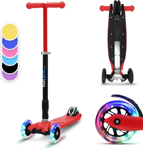 fun pro Two Roller Kinder Scooter - Kinderscooter für 6+ Jahre mit farbenfrohen LED-Rädern, höhenverstellbarem Lenker und klappbarem Design für sicheren Fahrspaß bis 80 kg.