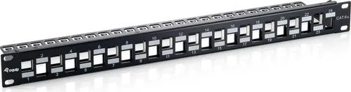 Equip Patchpanel 24 Port RJ45 Cat6a - Geschirmt und Robust - Cat-5-Ethernetkabel, ideal für professionelle Netzwerkinstallationen mit Snap-in Montage und inkl. Stützleiste für einfache Handhabung.