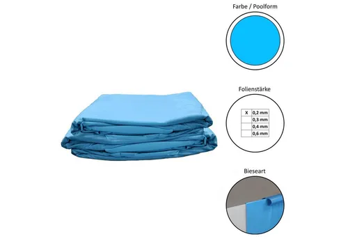 Pool Ersatzfolie rund 350x105 cm - 0,2 mm blau - Pool Innenhülle für Stahlwandpools, UV-stabilisiert und passgenau für 105 cm Tiefe. Die 0,2 mm dicke Folie sorgt für Langlebigkeit und eine faltenfreie Montage.