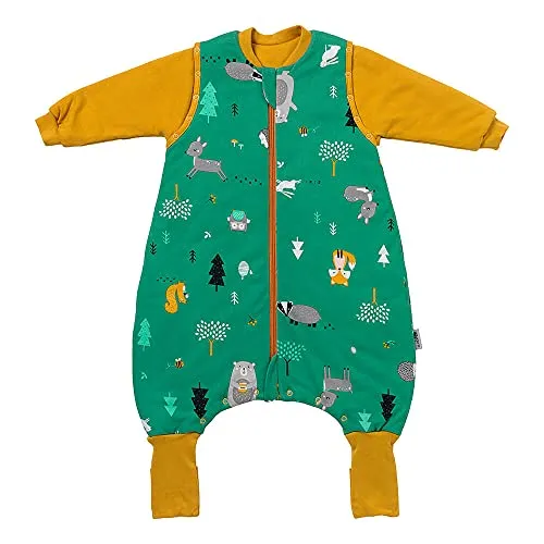 schlummersack Baby Schlafsack mit Füßen Bio Baumwolle Winter 3.5 Tog 70 cm Waldtiere | Schlafsack mit Beinen und verlängerten Bündchen für Körpergröße von 70-80cm | Winterschlafsack Baby mit Ärmel