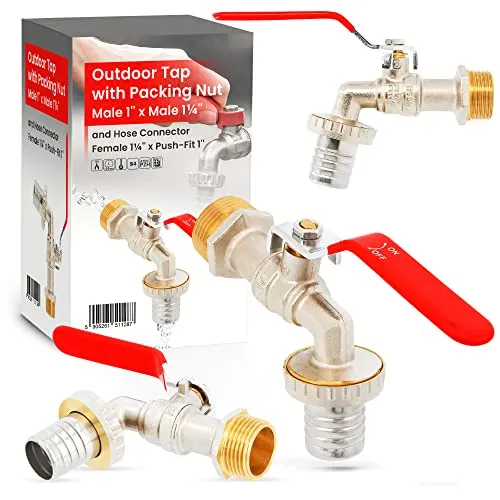 Wasserhahn Kugelnhahn mit Drossel 1 AG x 1 1/4 AG Schlauchanschluss 1 1/4 IG x 1 Hahn Auslaufventil Gartenhahn Messing Außenwasserhahn mit Schlauchkupplung Schlauchverschraubung Garten Auslaufventil