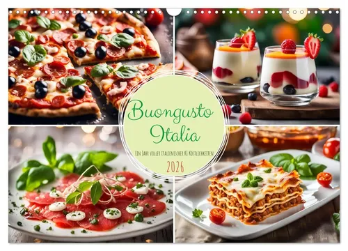 Buongusto Italia Kalender 2025 - Fred Schimak - Kalender mit 14 Seiten, präsentiert KI-generierte Hauptgerichte und Desserts Italiens, ideal für Kochliebhaber und Italien-Fans.