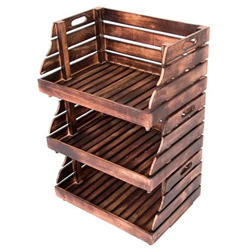 Divero 3er Set Vintage Holzkiste Stapel-Kiste Spielzeug-Box Stiege braun geflammt Aufbewahrung 49x35x25,5cm Obst- und Gemüsekisten-Look