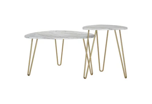 loft24 Satztisch Athena (Set, 2-St), moderner Couchtisch in Marmoroptik - Die »Athena« Satztische bieten stilvolles Design mit Marmor-Finish und stabilen Metallbeinen. Ideal für kleine Räume, lassen sich die Tische flexibel nutzen und sorgen für einen eleganten Akzent in Ihrem Wohnzimmer.