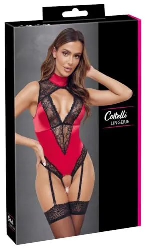 COTTELLI Damenbody - figurbetonter Body mit Spitze, ideale Passform, ouvert in S