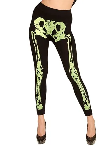 W WIDMANN MILANO Party Fashion - Leggings Skelett, 75 DEN, Strumpfhose, Hose für Halloween
