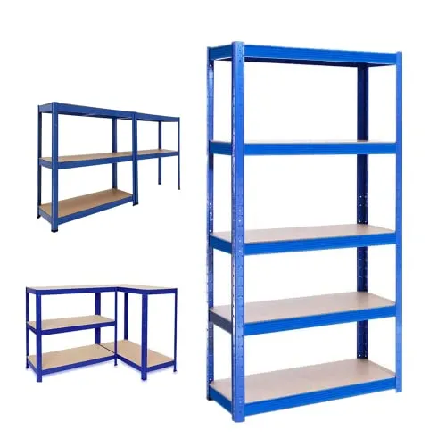 Qimu Schwerlastregal Lagerregal Kellerregal Metall Werkstattregal Regal Steckregal,Lagerregal mit 5 Regalböden,bis 875 kg belastbar,200x100x50cm,Blau