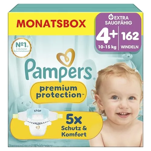 Pampers Premium Protection Größe 4+, 162 Windeln, 10kg-15kg von Pampers
