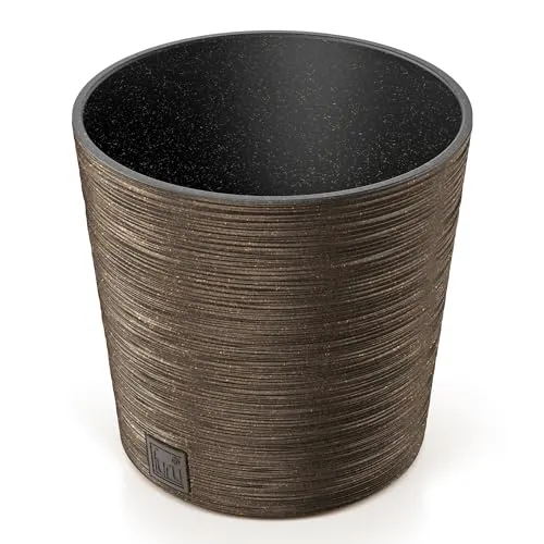 Annastore Blumentopf - Blumenübertopf H 24,7 cm inkl. Innentopf wetterfest mit 33% echtem Holzanteil für den Außenbereich - Pflanzgefäß Übertopf - Größe rund - Ø 25 cm/H 24,7 cm, Farbe eco-Kaffee